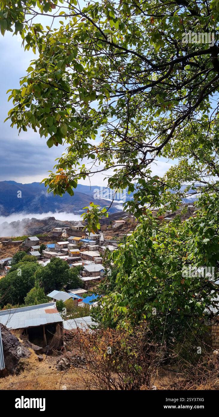 A beautiful village in the Alborz Mountains in Iran on an autumn day after the rain. - Smartphone Captured Stock Image