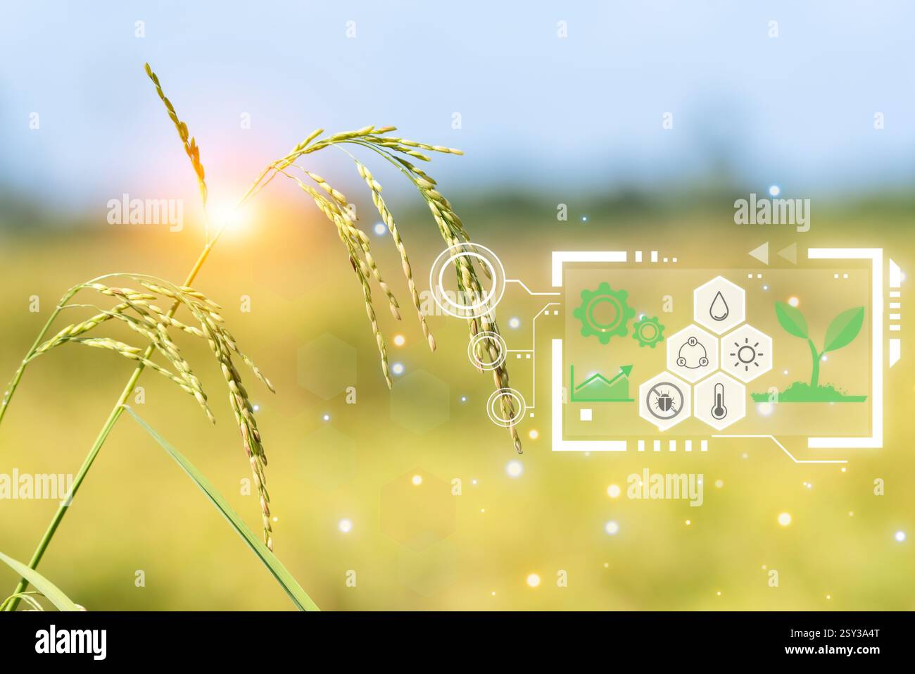 Smart farm digital icon and futuristic AI data infographic of Landscape ...