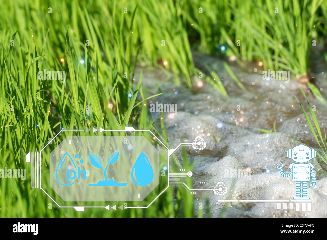 Smart farm digital icon and futuristic AI data infographic of Watering ...