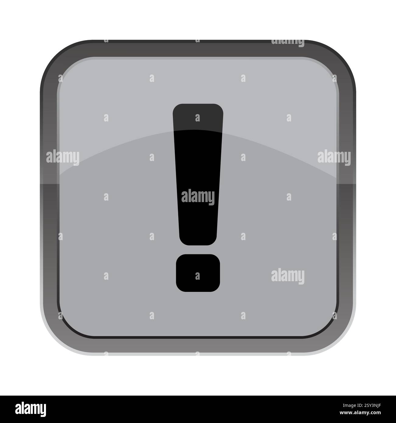Exclamation mark icon. Gray square tile. Alert caution shape. Vector warning block. Stock Vector