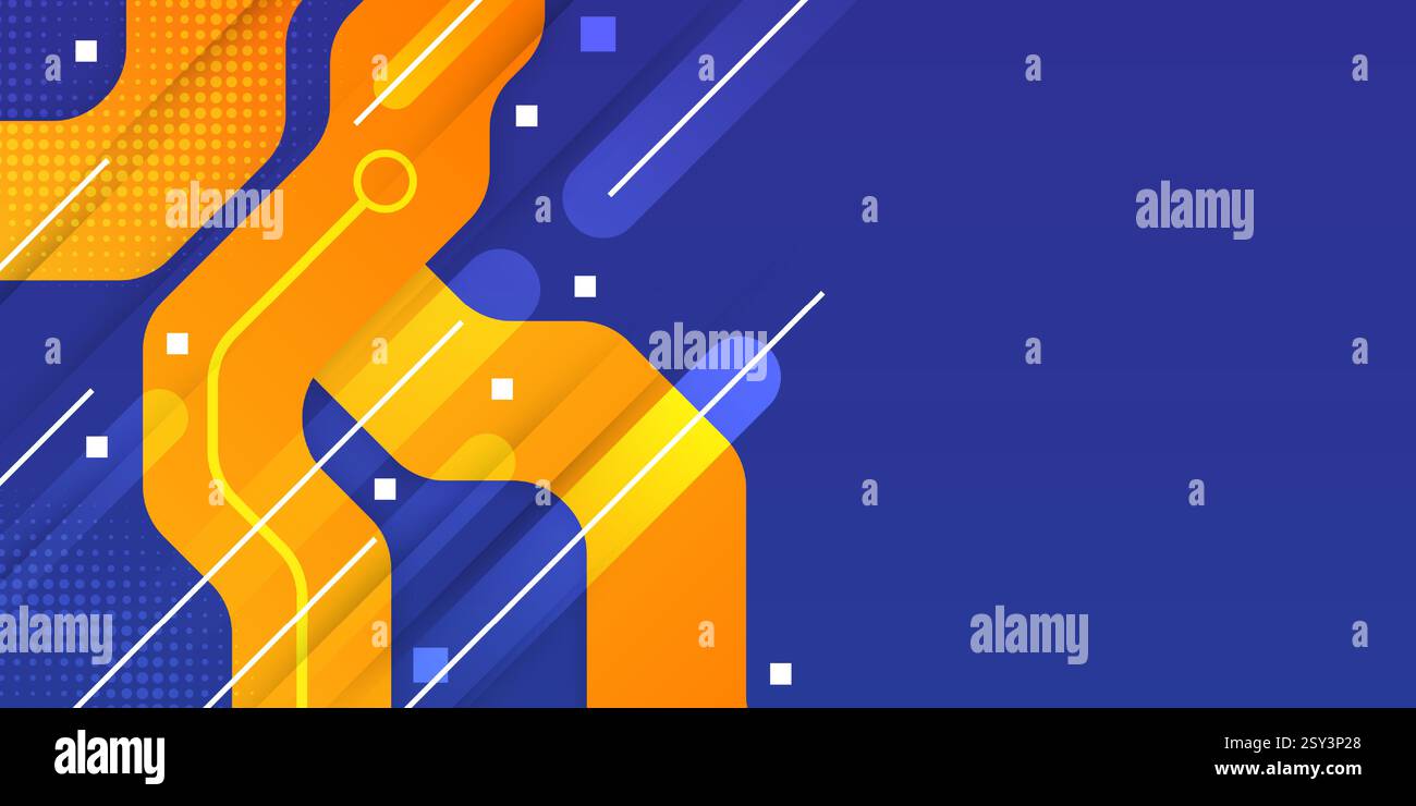 Abstract Geometric Background Design with Orange Dynamic Lines on Blue ...