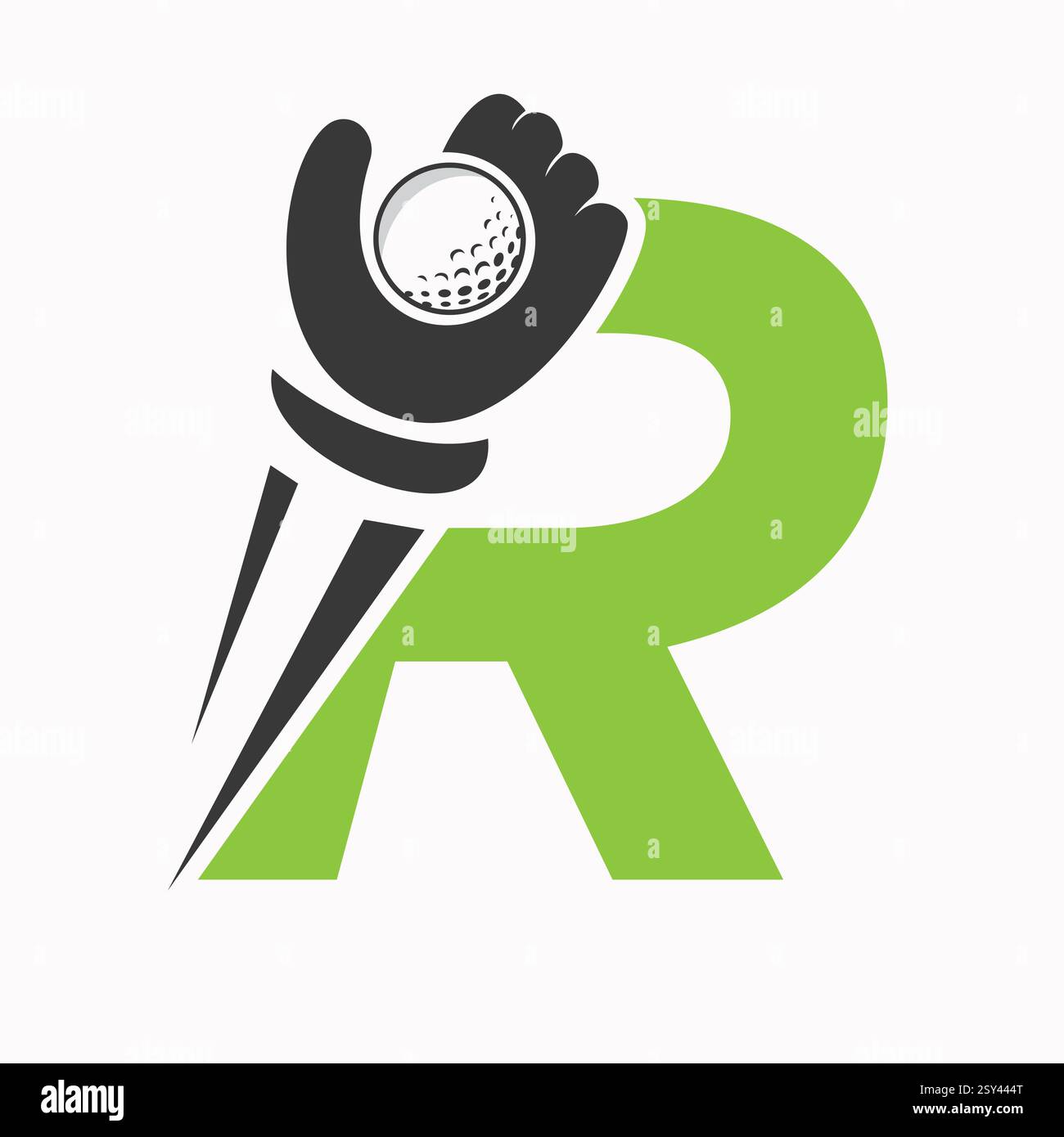 Initial Golf Logo On Letter R Concept With Hand And Golf Ball Symbol ...