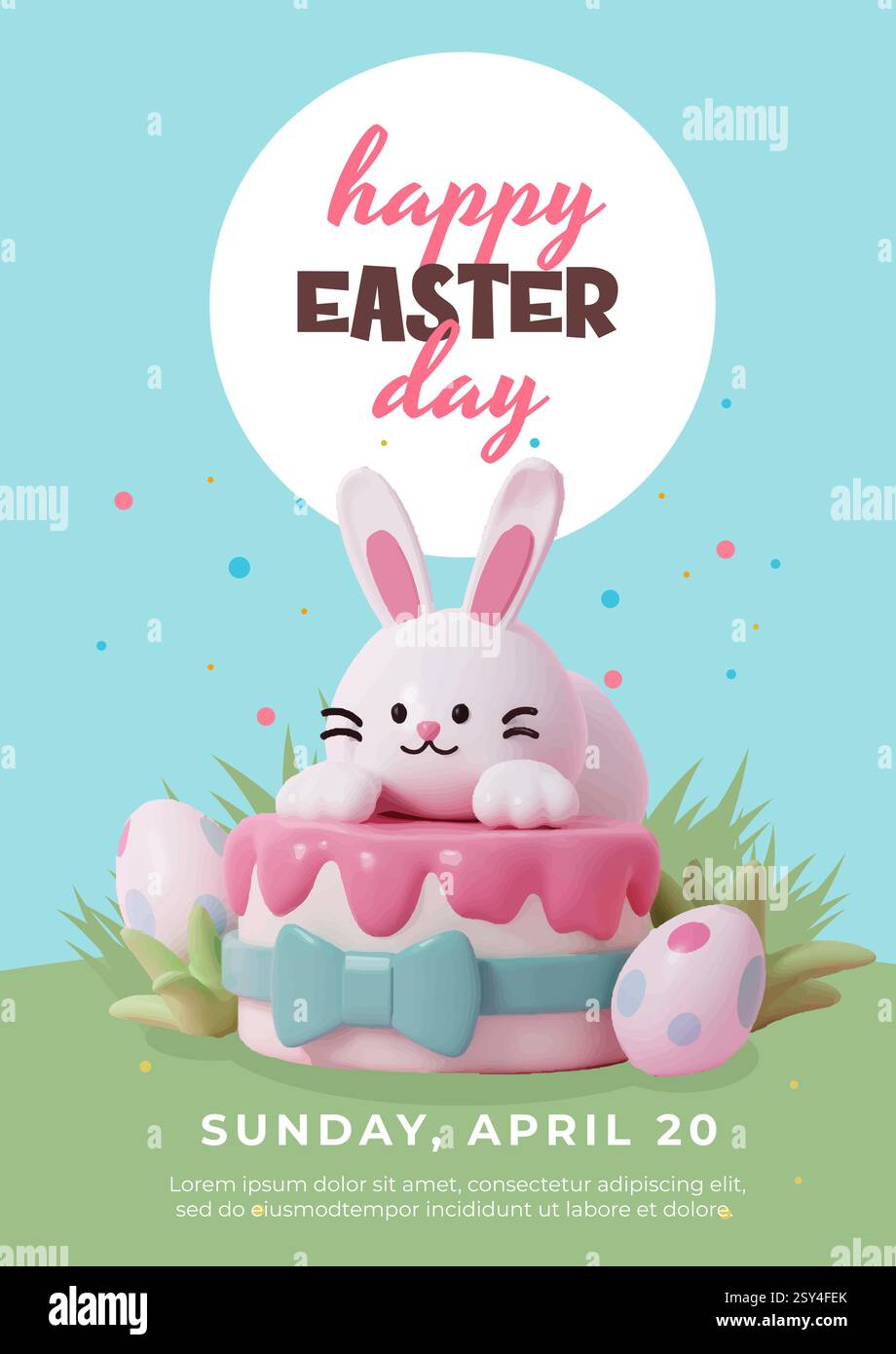 Easter Bunny on Cake with Colorful Eggs in Playful Style, vector ...