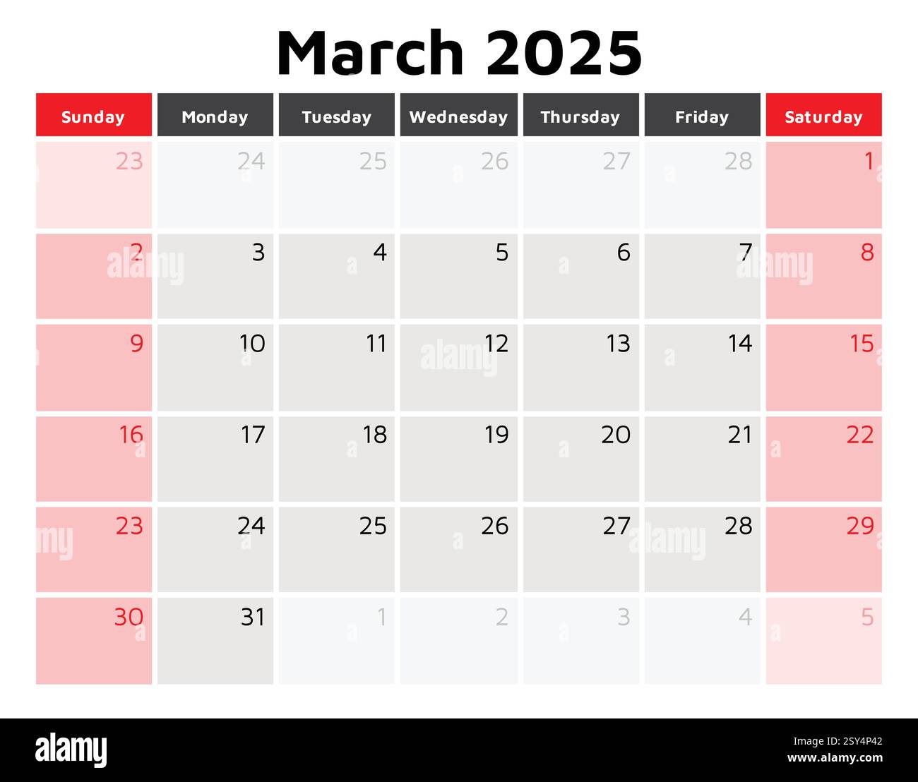 March Spring Calendar 2025 march calendar. A vector English spring monthly calendars. Design ...