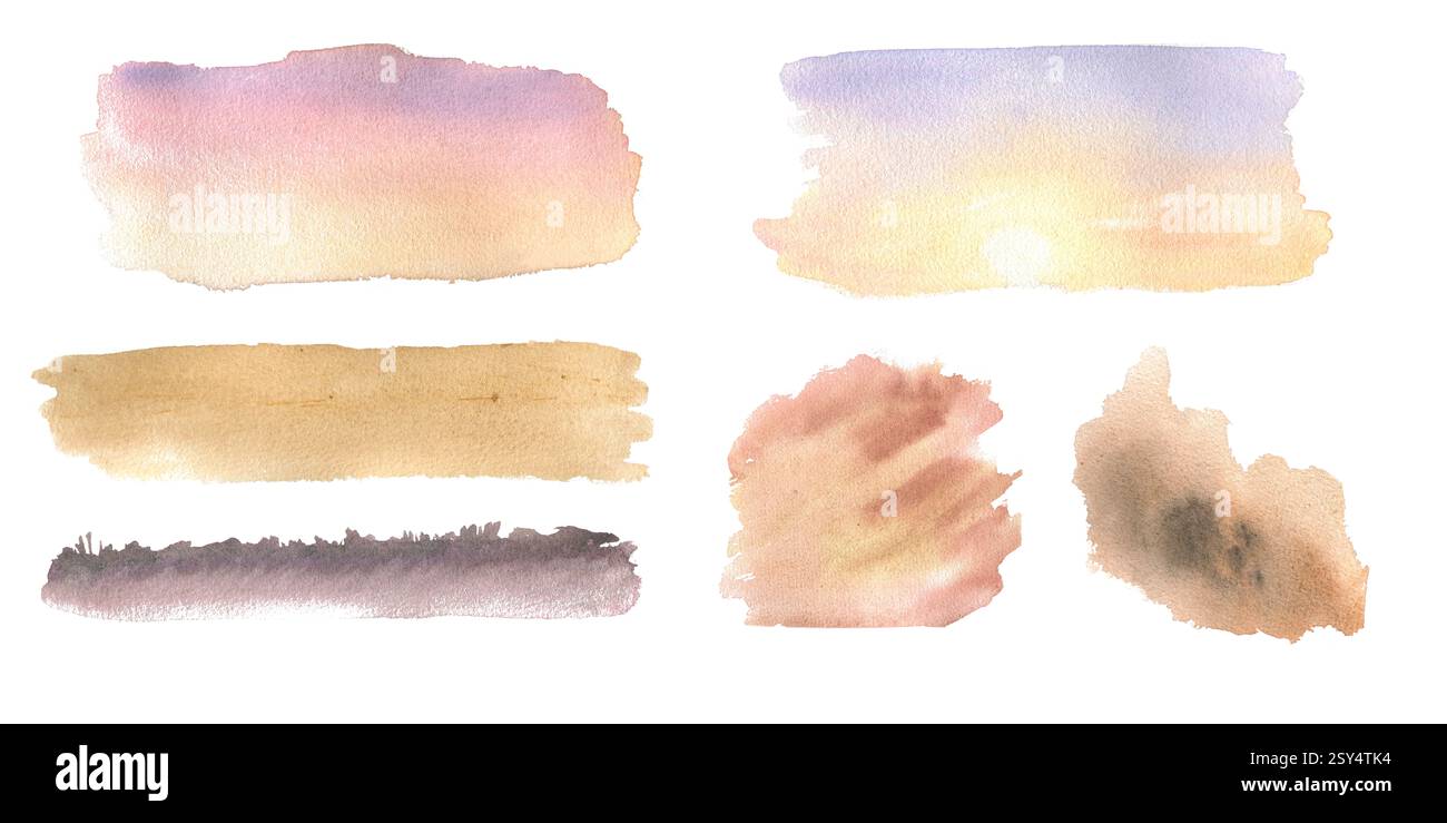 Sky sunset blue pink colors and sand, ground watercolor texture hand ...
