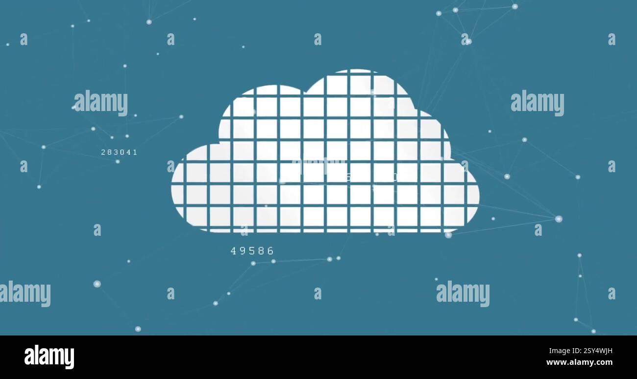 Image of data processing and cloud icon on blue background Stock Photo