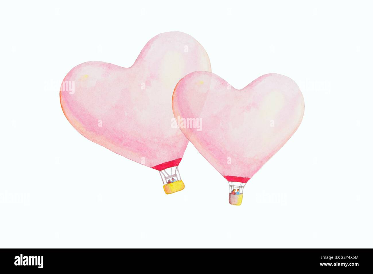 Red pink heart hot air balloons is placed on a white background ...