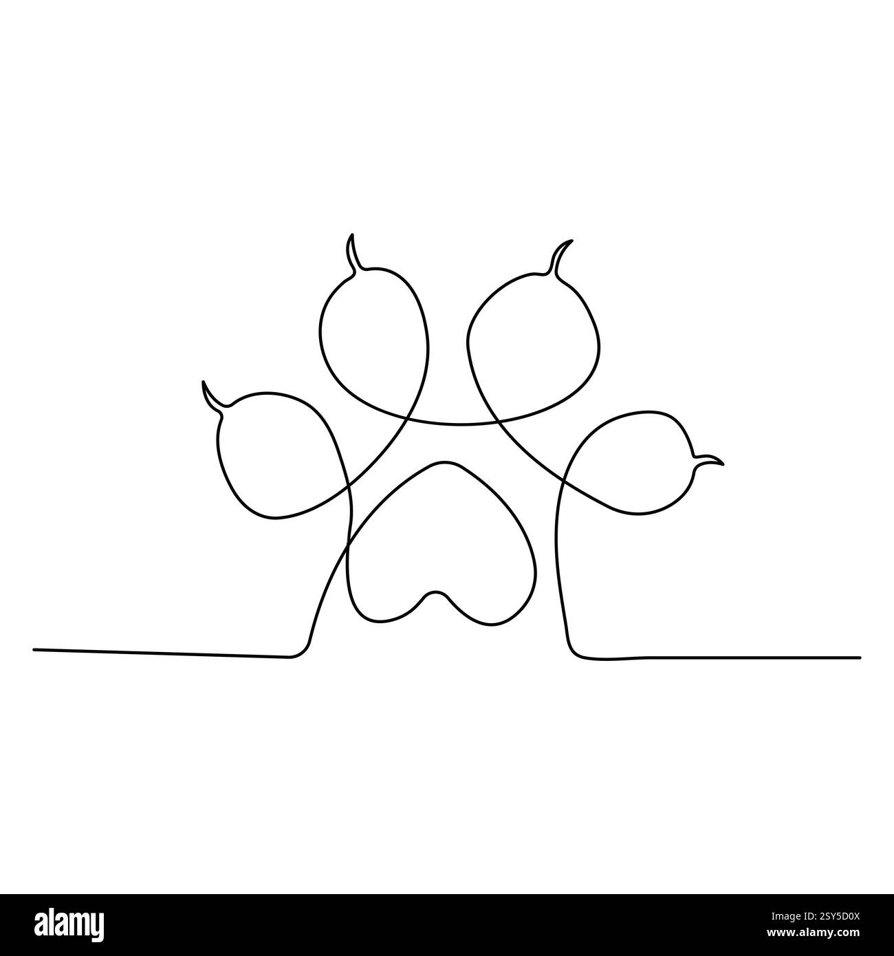 Dog foot print continuous one line drawing with animal paw icon outline ...