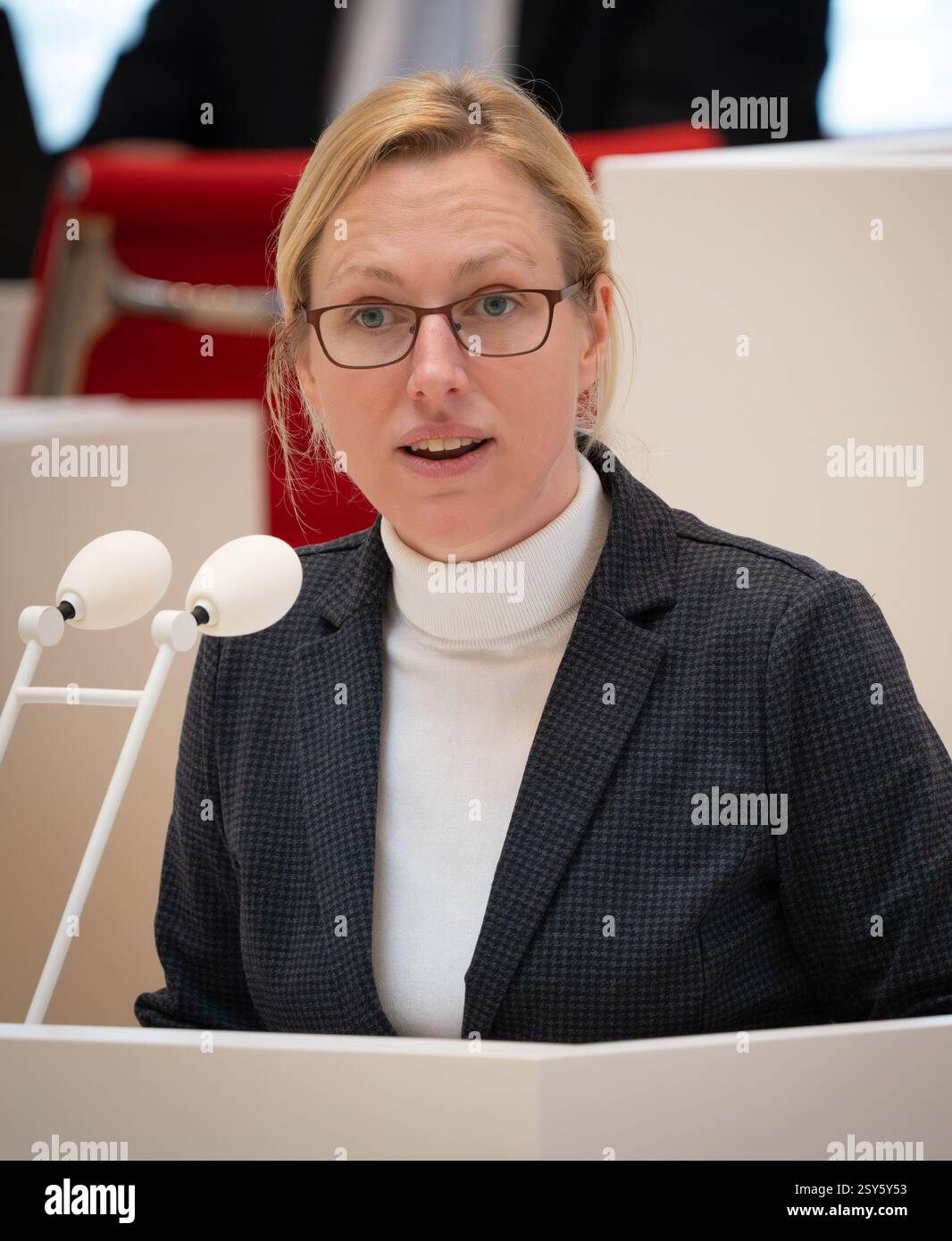 27 February 2025, Brandenburg, Potsdam Lena Kotre (AfD) speaks in the state parliament session