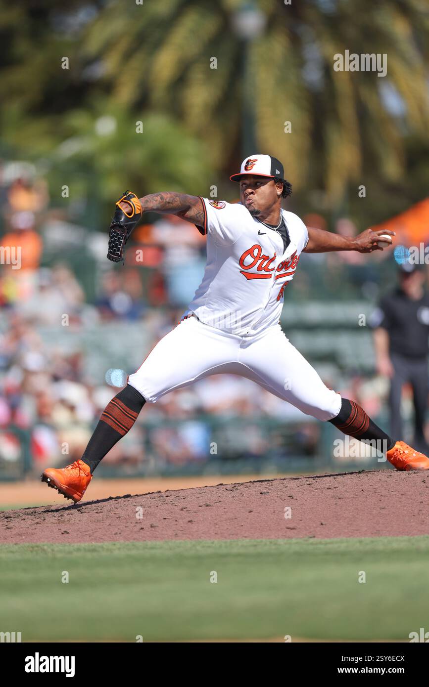 Sarasota FL USA Baltimore Orioles Pitcher Gregory Soto 65 Delivers A Sarasota Fl Usa Baltimore Orioles Pitcher Gregory Soto 65 Delivers A Pitch During An Mlb Spring Training Game Against The Detroit Tigers On February 25 2025 At Ed Smith Stadium The Orioles Beat The Tigers 8 7 Brian Villanuevaimage Of Sport 2SY6ECX 