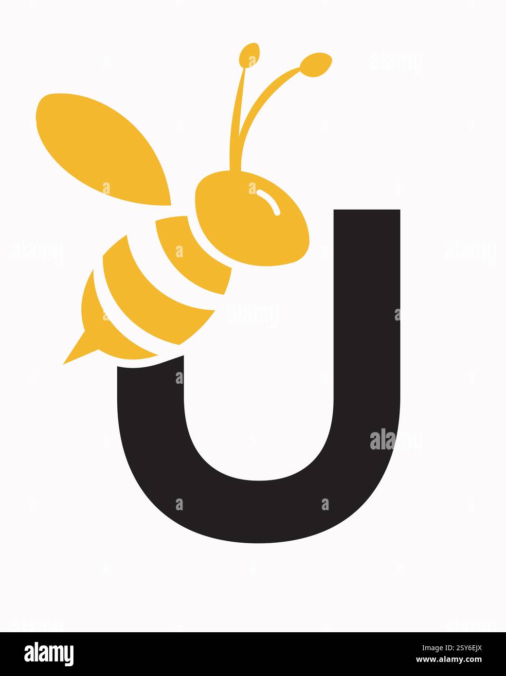 Initial Bee Logo On Letter U For Honey Bee Symbol Stock Vector