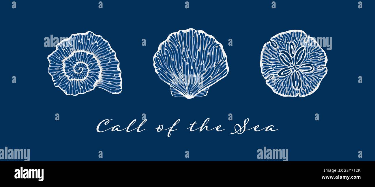 Shell For Calling Stylized white shell illustrations on dark blue background with Call of ...