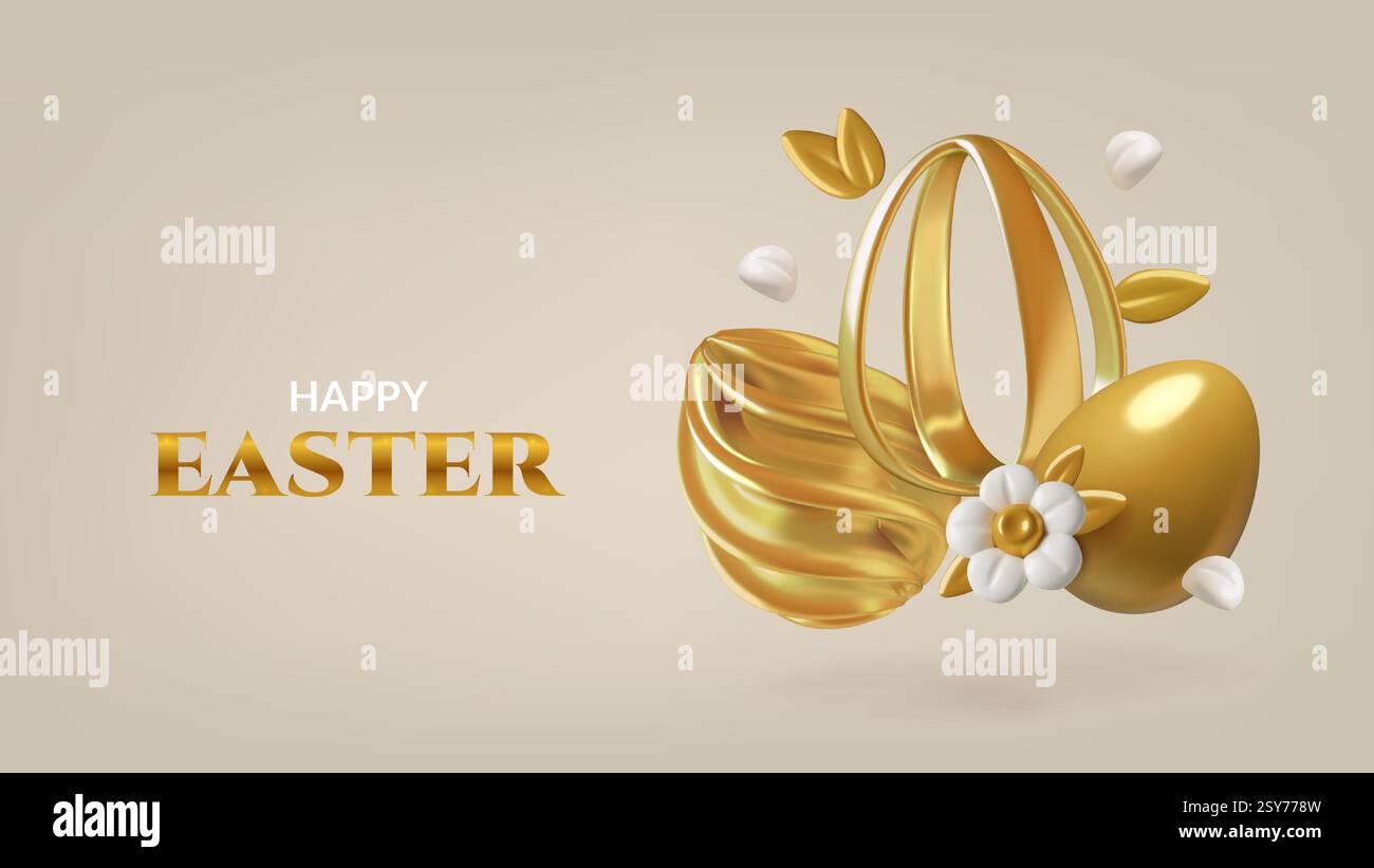 Happy Easter banner and background design with gold luxury Easter eggs ...