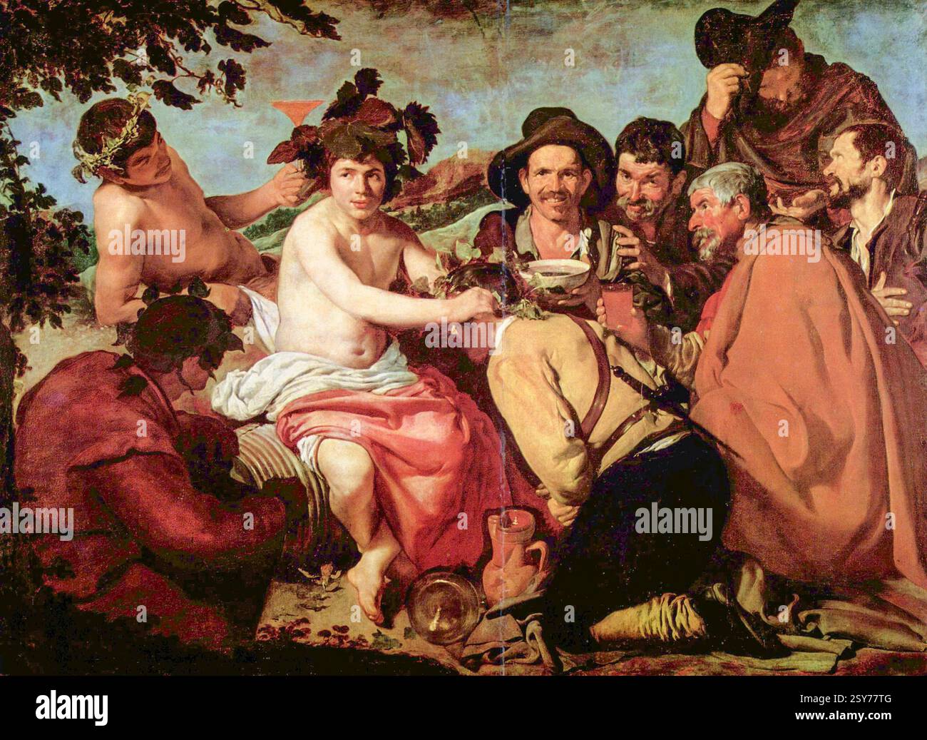 Diego Velázquez (1599–1660): The Triumph of Bacchus The work, entitled The  Triumph of Bacchus or The Drunkards, is one of the best-known mythological  works of the Sevillian painter. Date between circa 1628, image size:1300x1037