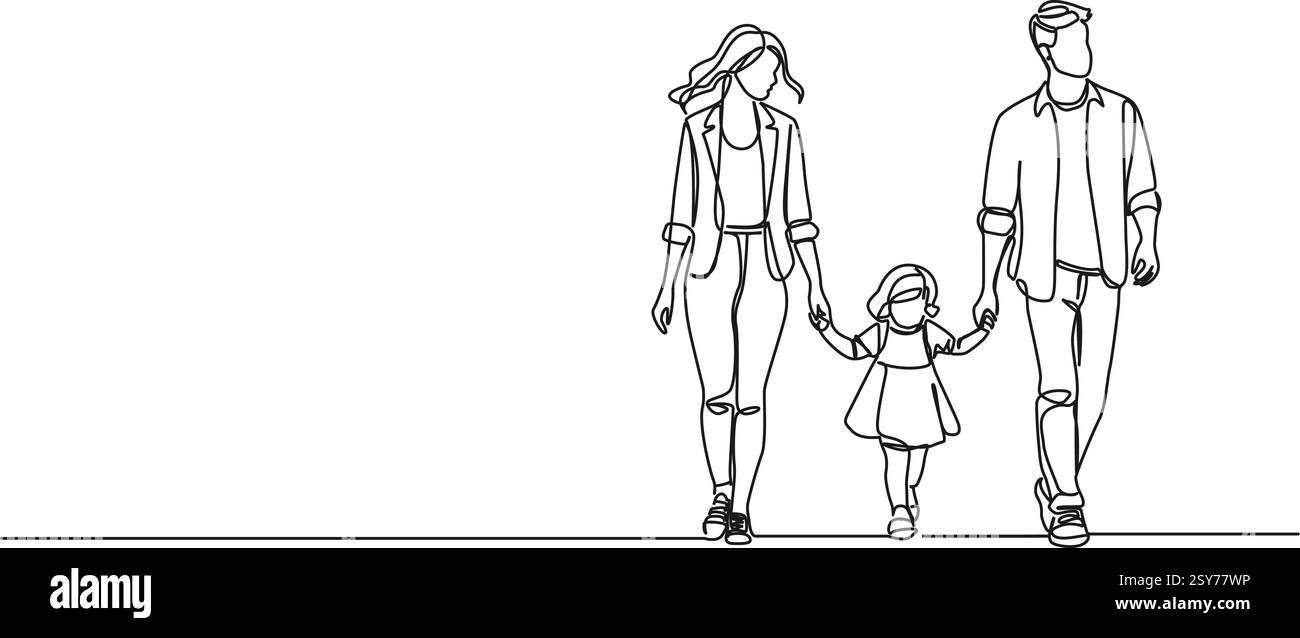 continuous single line drawing of mom and dad walking hand in hand with ...