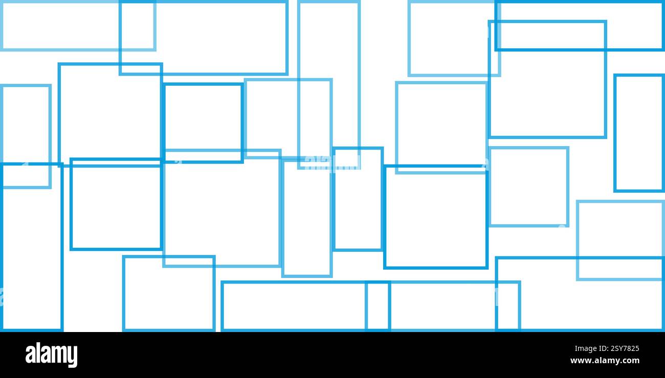 Simple Overlapping Rectangular Frames of Various Sizes, Colored in Blue - Geometric Shapes Pattern, Texture on Wide Scale White Background - Design Te Stock Vector