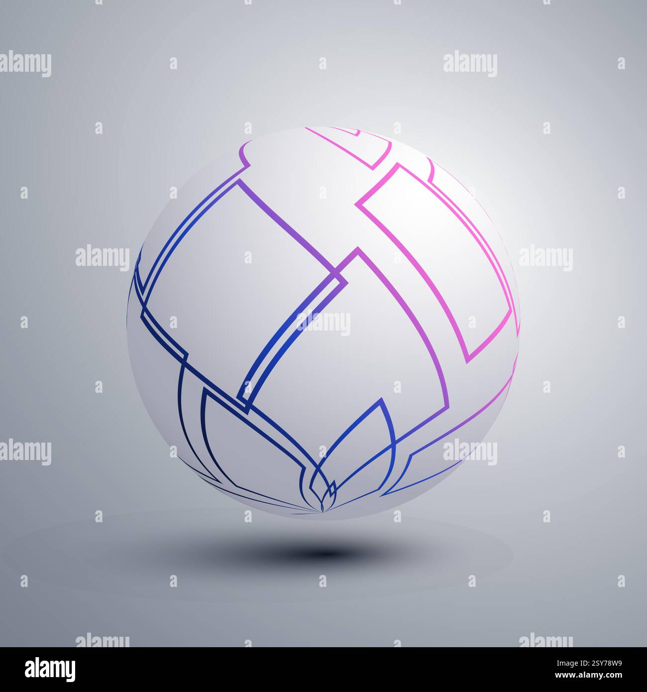 Abstract Grey Solid Vector Globe Design with Intersecting Pink and Blue Gradient Squares Patterned Surface, Grid of Overlapping Rectangular Outlines o Stock Vector