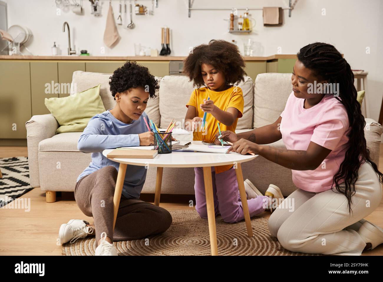 A loving family engages in creative activities, sharing smiles and