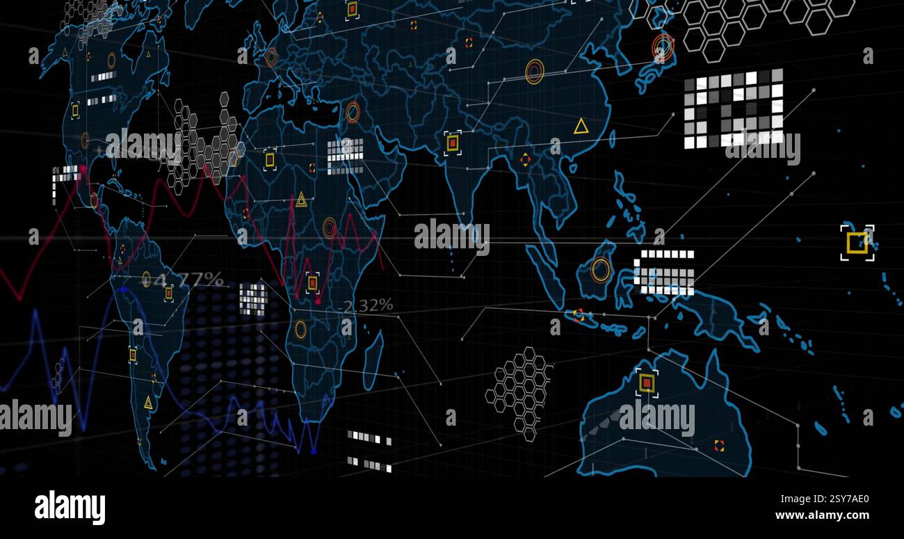 Image of data processing over world map Stock Photo - Alamy