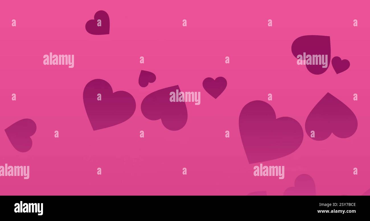 Floating hearts image over pink background Stock Photo