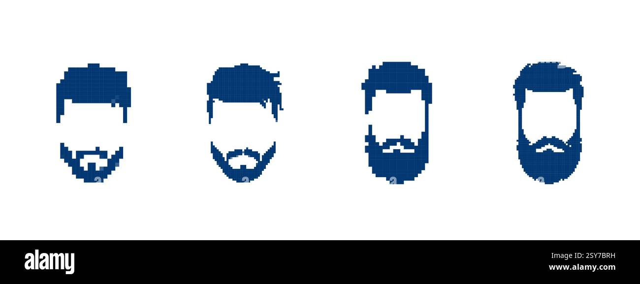 Four distinct pixel art hairstyles showing various styles and beard ...