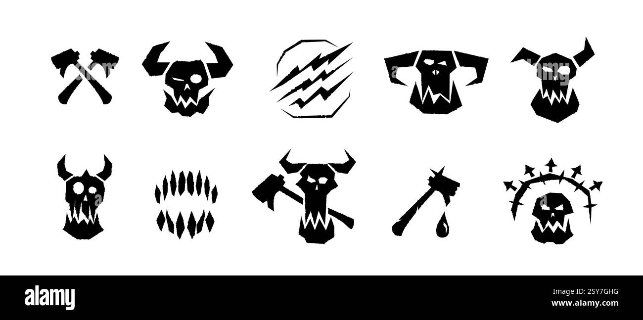 Minimalistic orc icon with horns and axes for fantasy games Stock ...