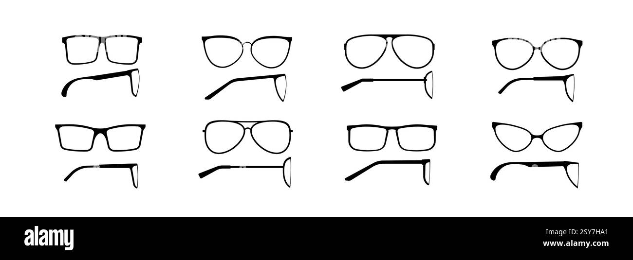 Diverse collection of eyeglasses and sunglasses in various stylish frames and designs Stock Vector