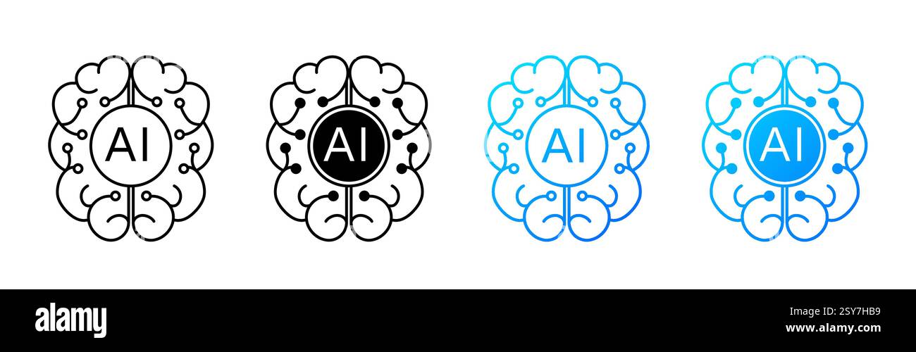 Futuristic brain logo with circuits for AI and modern systems. Stock Vector