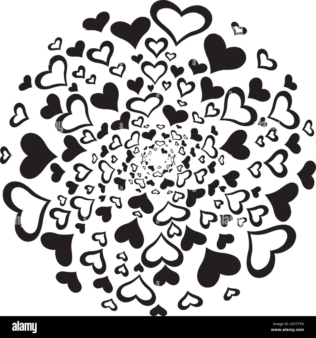 Vector illustration made with black heart silhouettes on a white ...