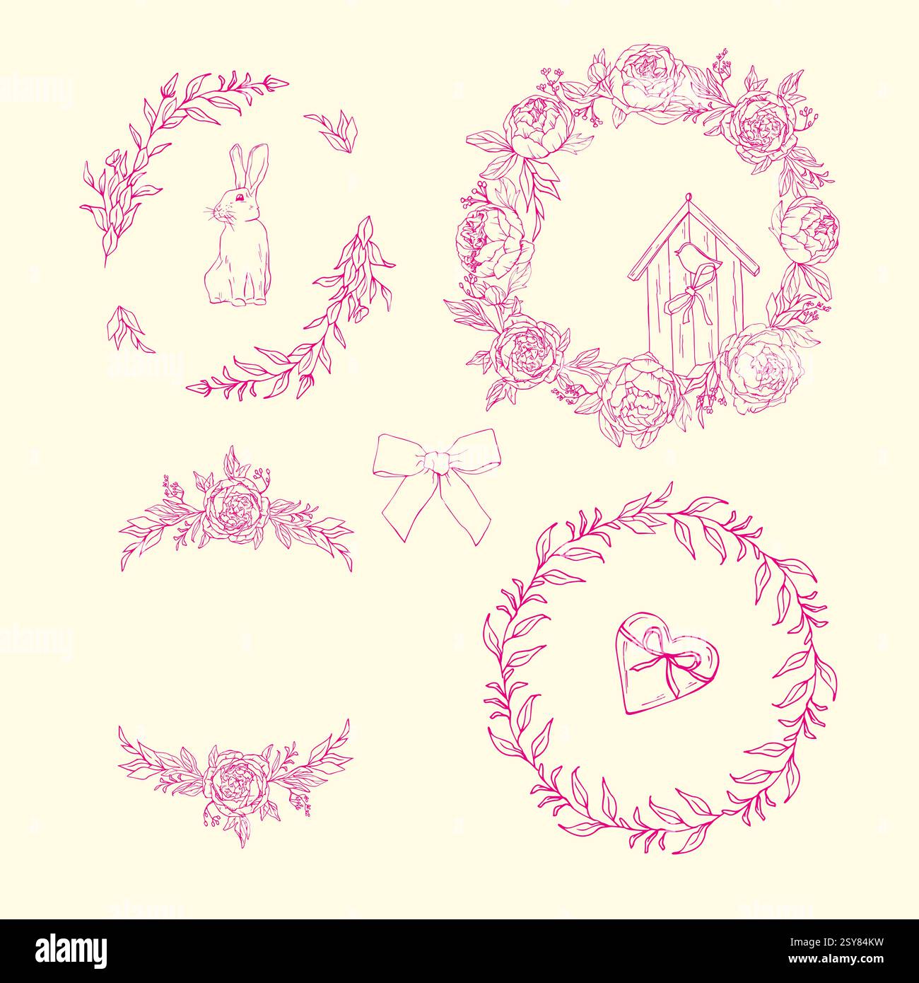 Easter frames with rabbit and flowers Stock Vector
