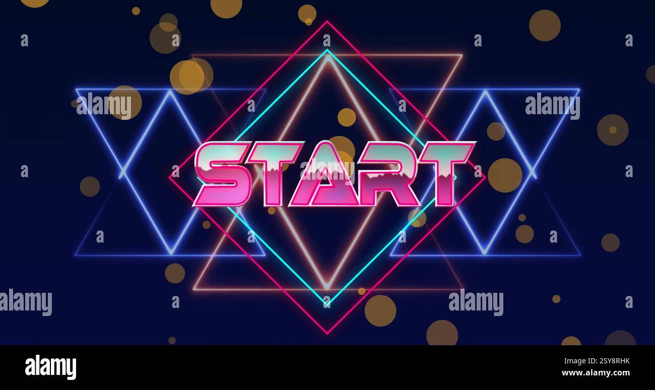 Image of start text over neon pattern background Stock Photo