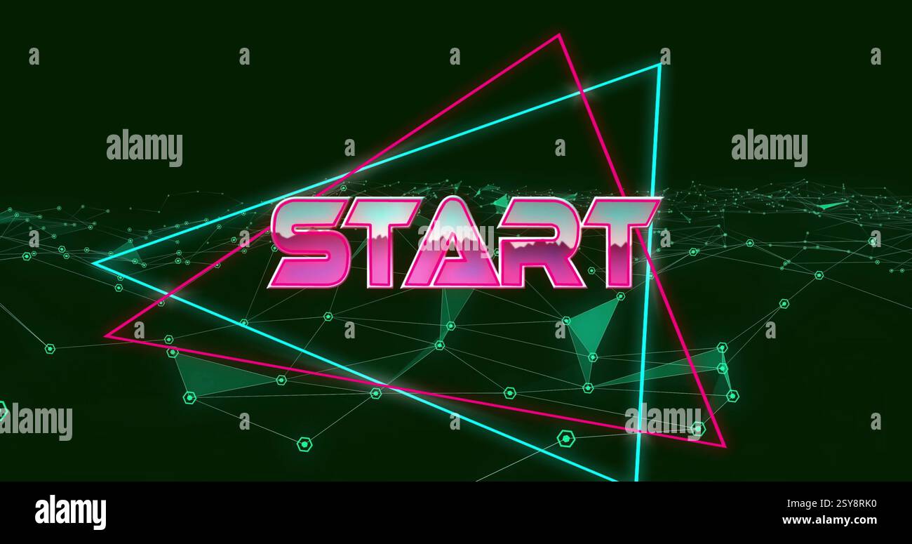 Image of start text over neon pattern background Stock Photo