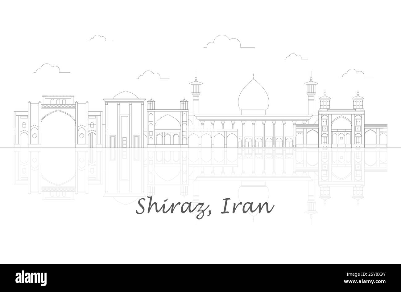 Outline Skyline panorama of city of Shiraz, Iran - vector illustration ...