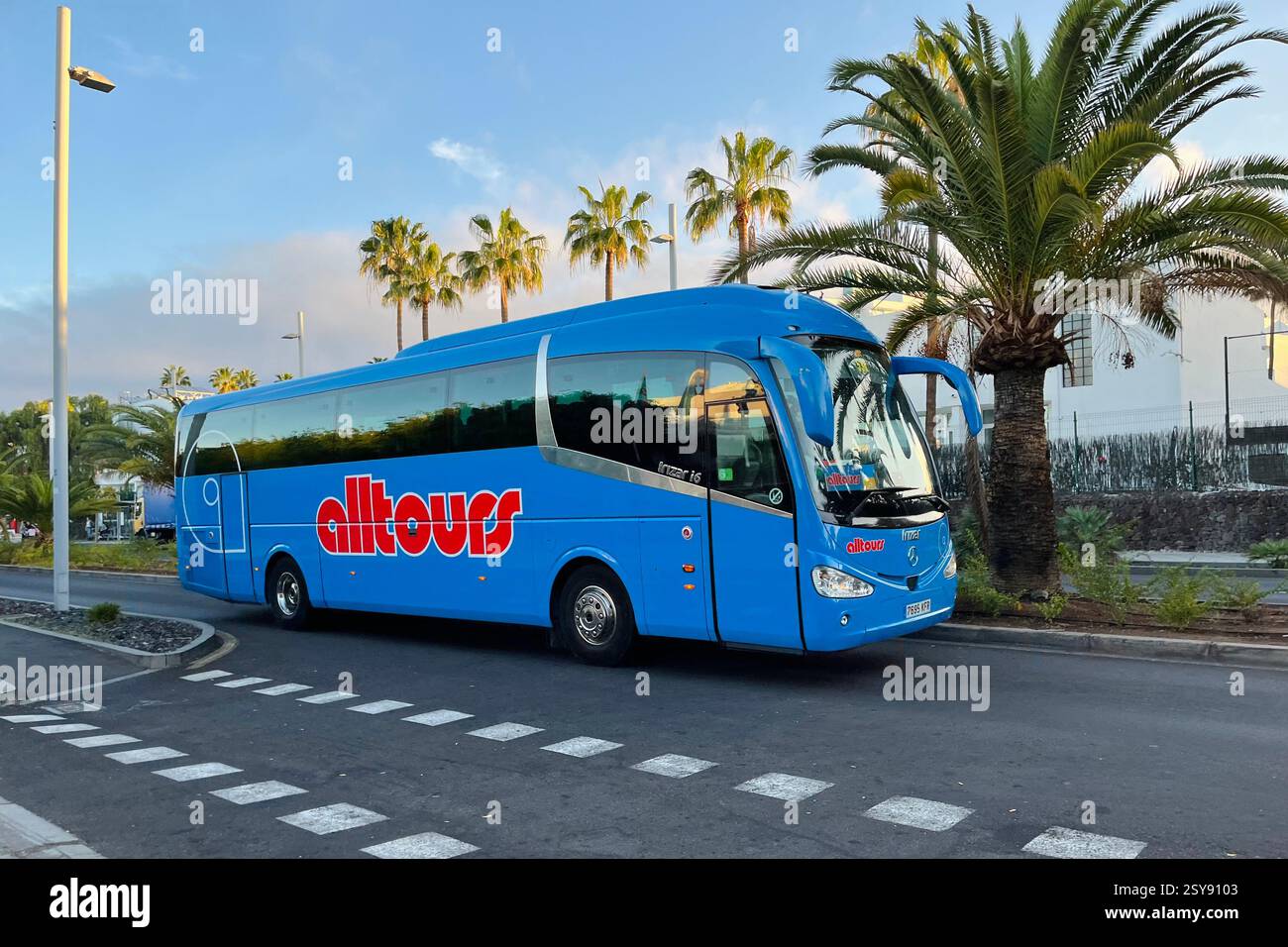 Alltours Bus driving through Costa Adeje. Tenerife, Canary Islands, Spain. 28th January 2025. - Smartphone Captured Stock Image