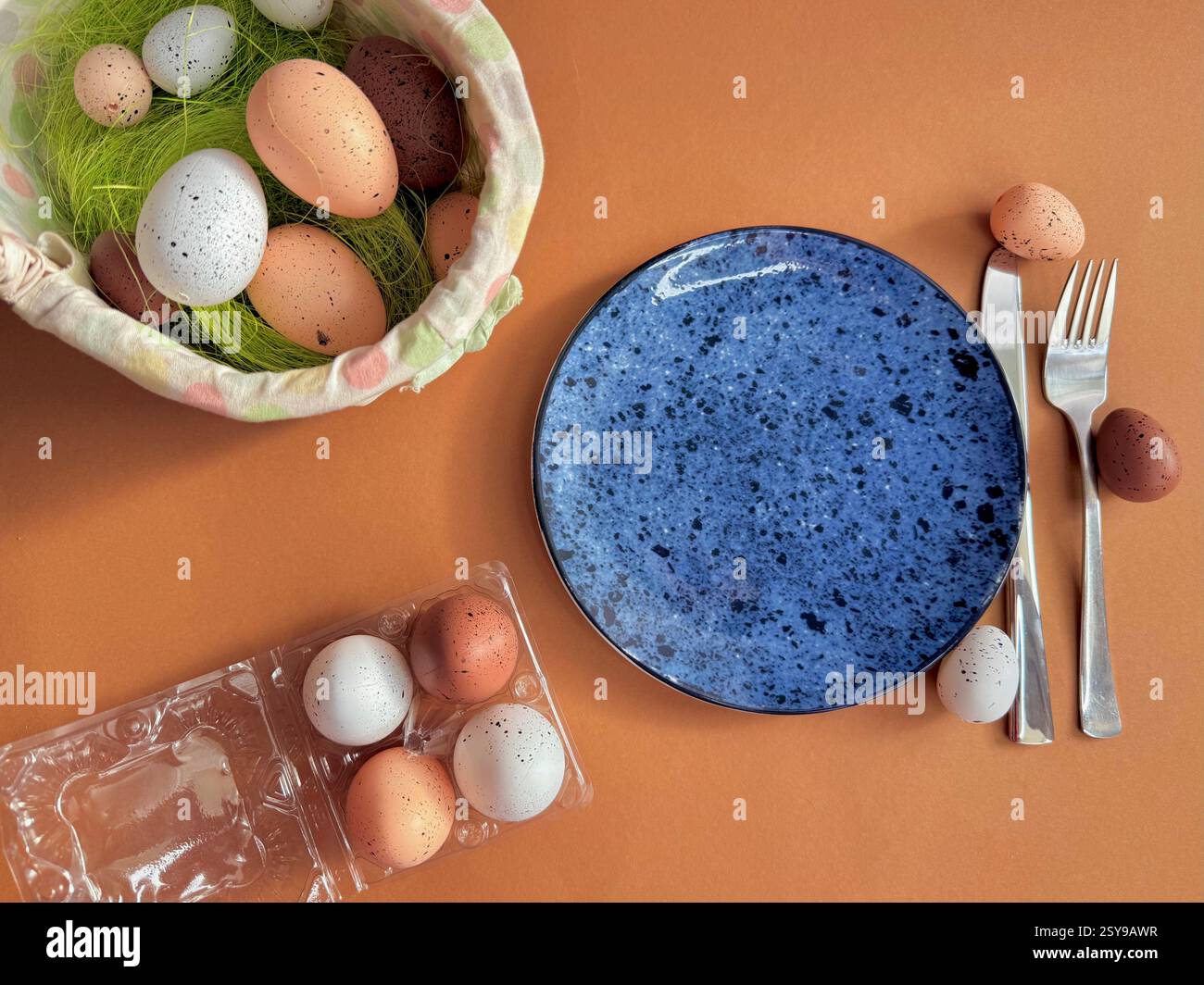Easter still life. Festive table place setting Stock Photo