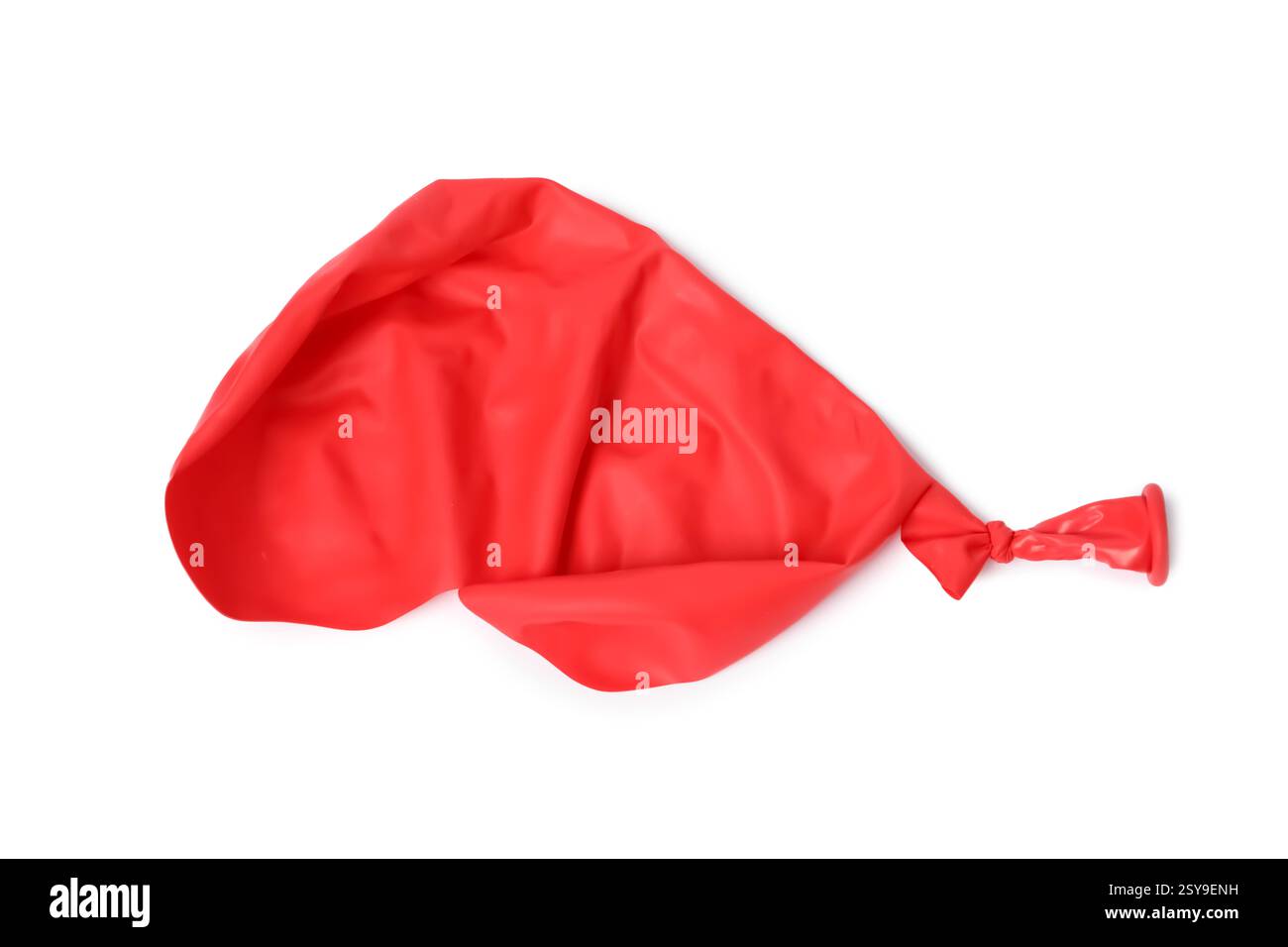One red popped balloon isolated on white Stock Photo