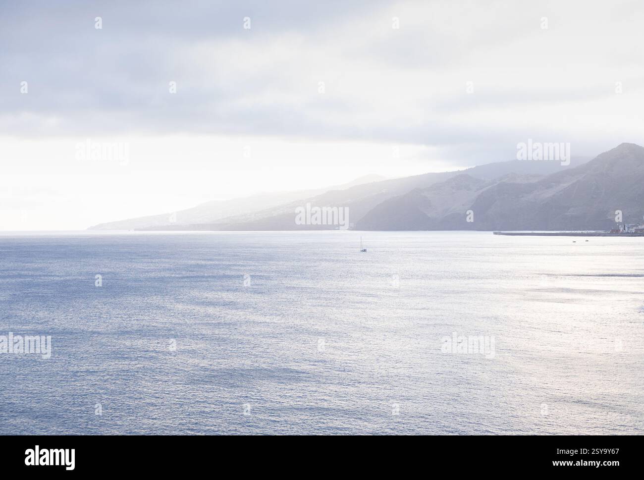Beautiful view of the Caniçal coast on a foggy day. Madeira Island, Portugal Stock Photo