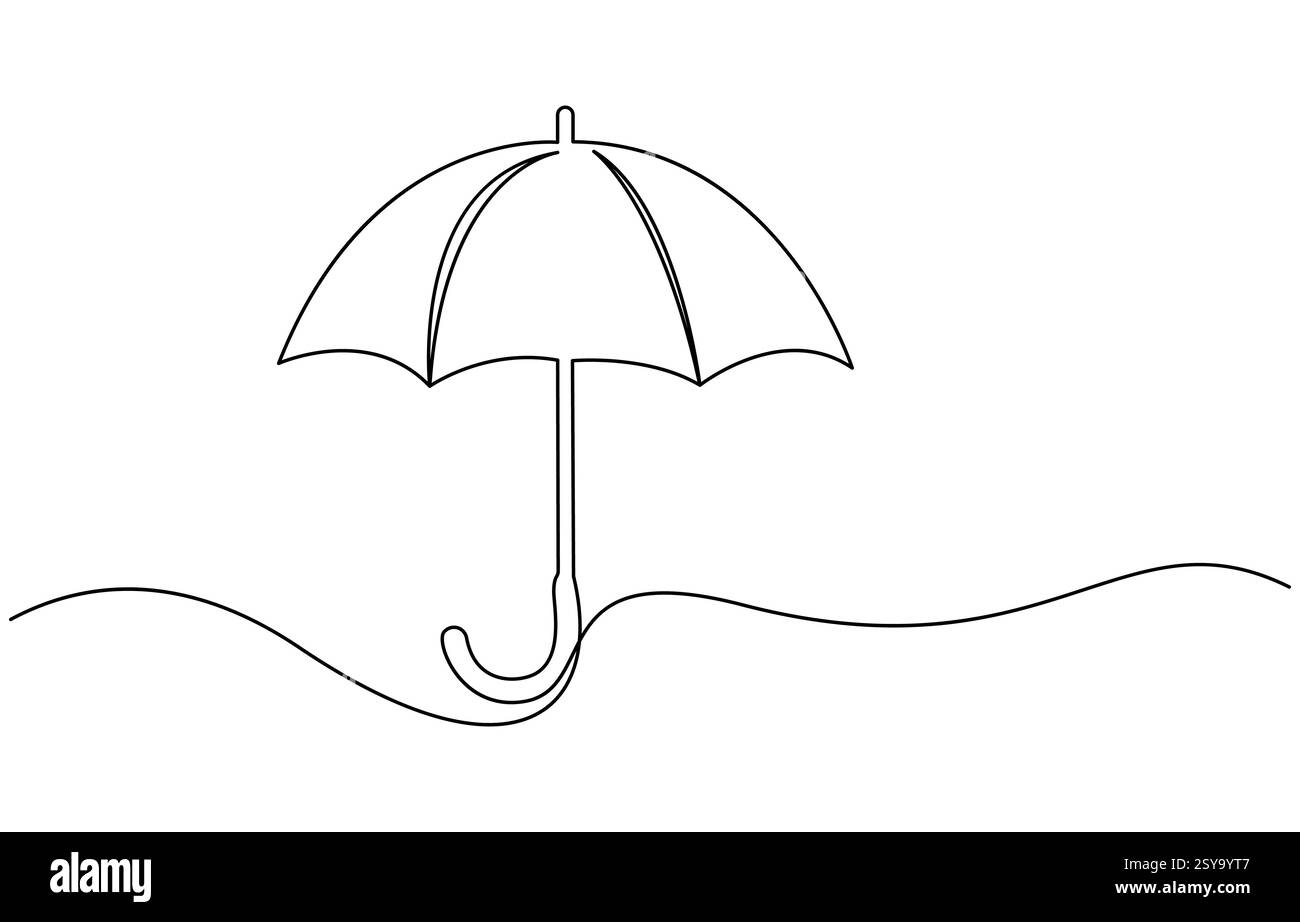 Umbrella depicted in continuous line drawing, continuous line drawing ...