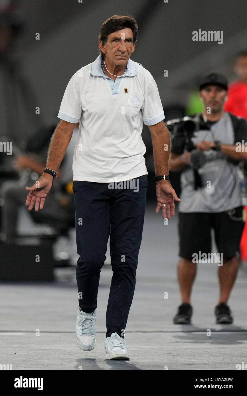 Costas Racing Coach Gustavo Costas of Argentina's Racing Club reacts during the ...