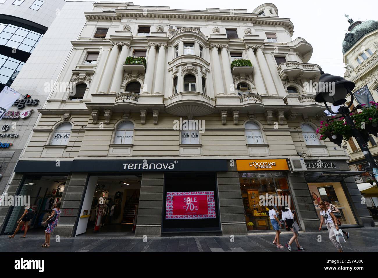 Beautiful buildings along Knez Mihailova street in Belgrade, Serbia. Stock Photo