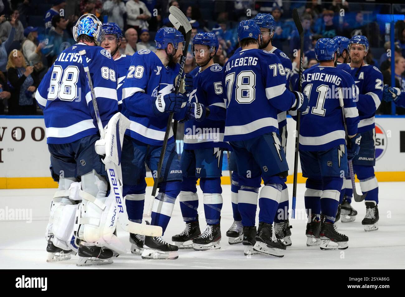 Tampa Bay Lightning goaltender Andrei Vasilevskiy (88) celebrates with ...