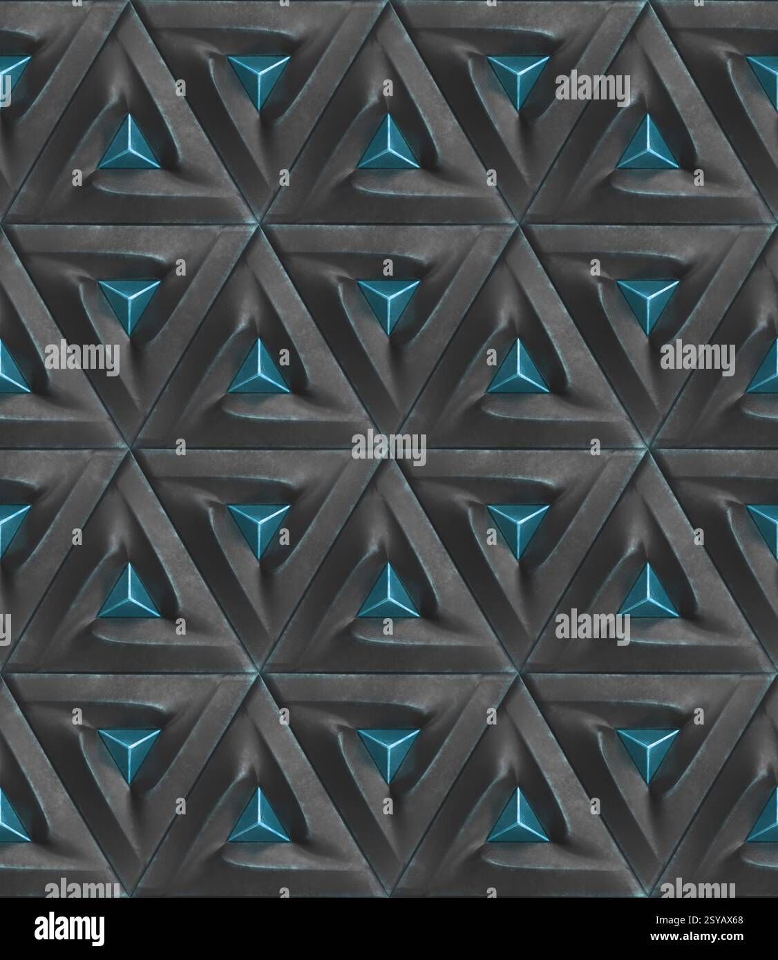This 3D geometric pattern features an abstract design, perfect for contemporary wallpaper and backgrounds. The repeating triangular shapes create a mo Stock Photo