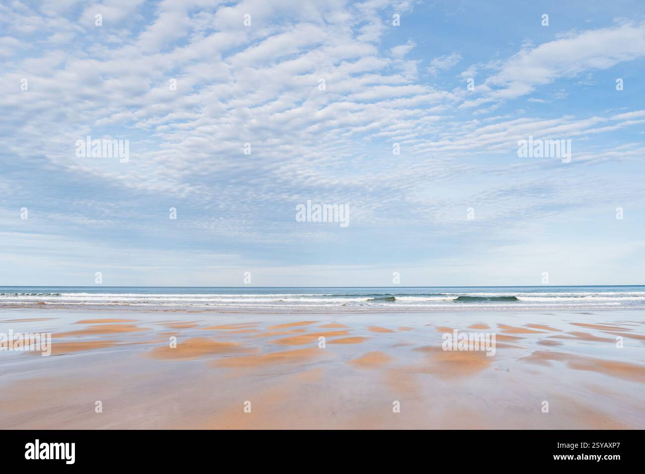 A tranquil beach scene featuring an expansive view of gentle waves ...