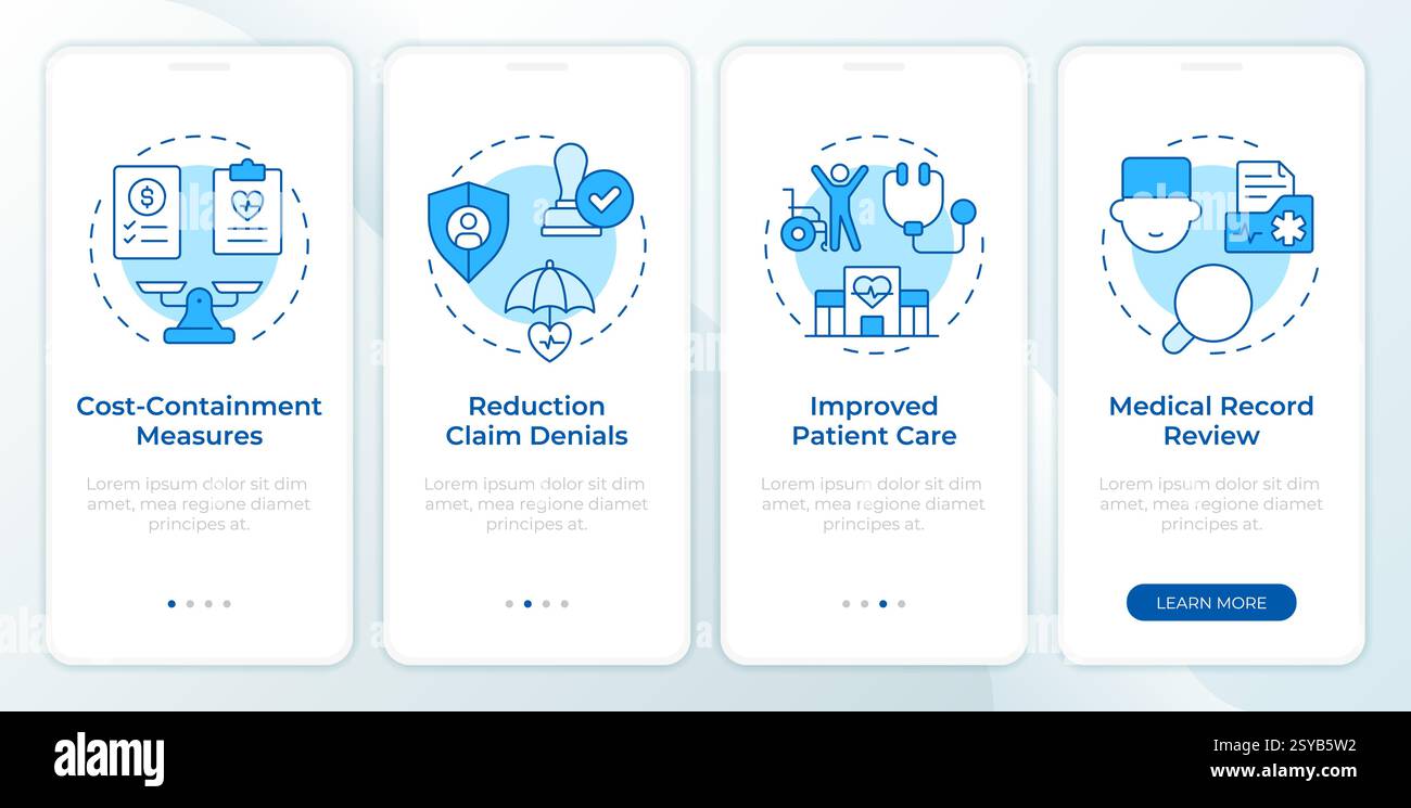 Benefits of utilization management blue onboarding mobile app screen ...