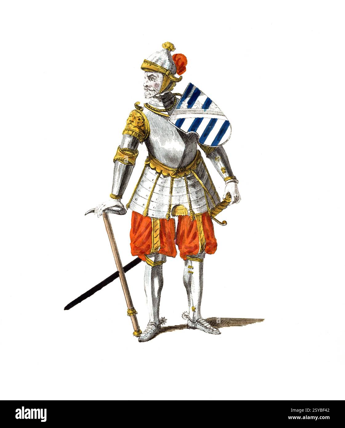 Historische Kleidung, Mode im Laufe der Zeit, Albrecht der Beherzte, Albertus Animosus, geb. 31. Juli 1443, gest. 12. September 1500, Herzog von Sachsen, Gubernator von Friesland und Begründer der albertinischen Linie des Hauses Wettin, hier in 1489, digital restaurierte Reproduktion einer Vorlage aus dem 18./19. Jahrhundert, genaues Datum nicht bekannt Stock Photo
