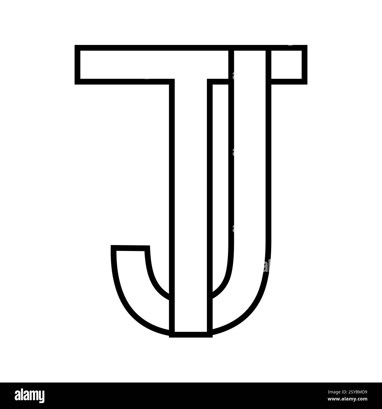 Bold Black TJ Monogram, Modern Initials in Geometric Design Stock Vector