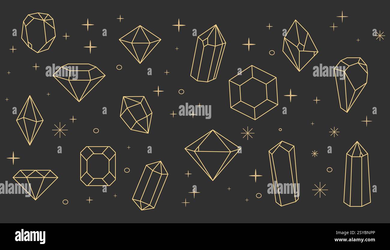 Crystal gemstone celestial gold thin line polygon stone, magic contour ...