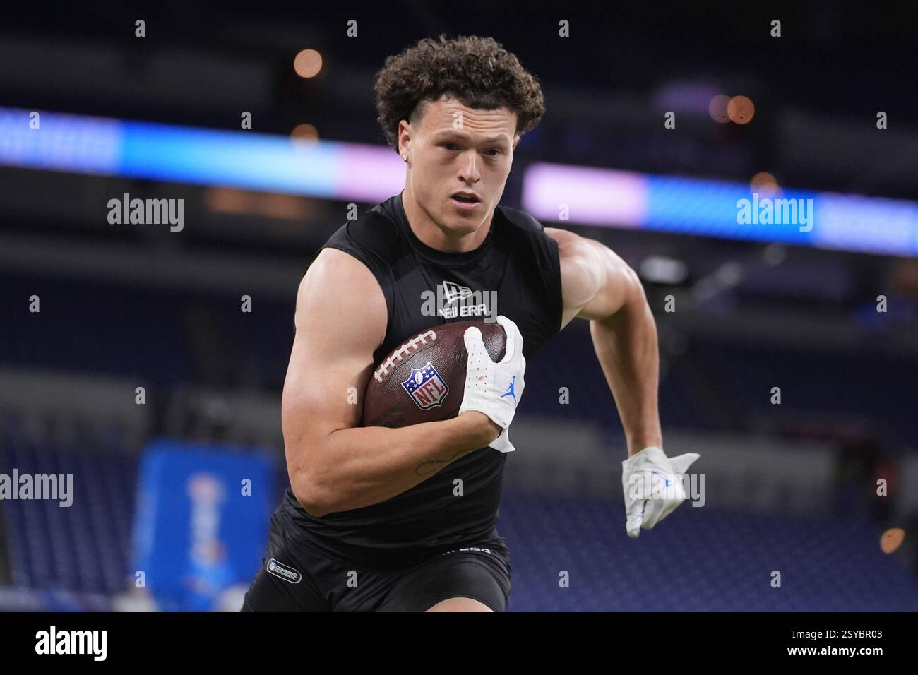 UCLA linebacker Kain Medrano runs a drill at the NFL football scouting ...
