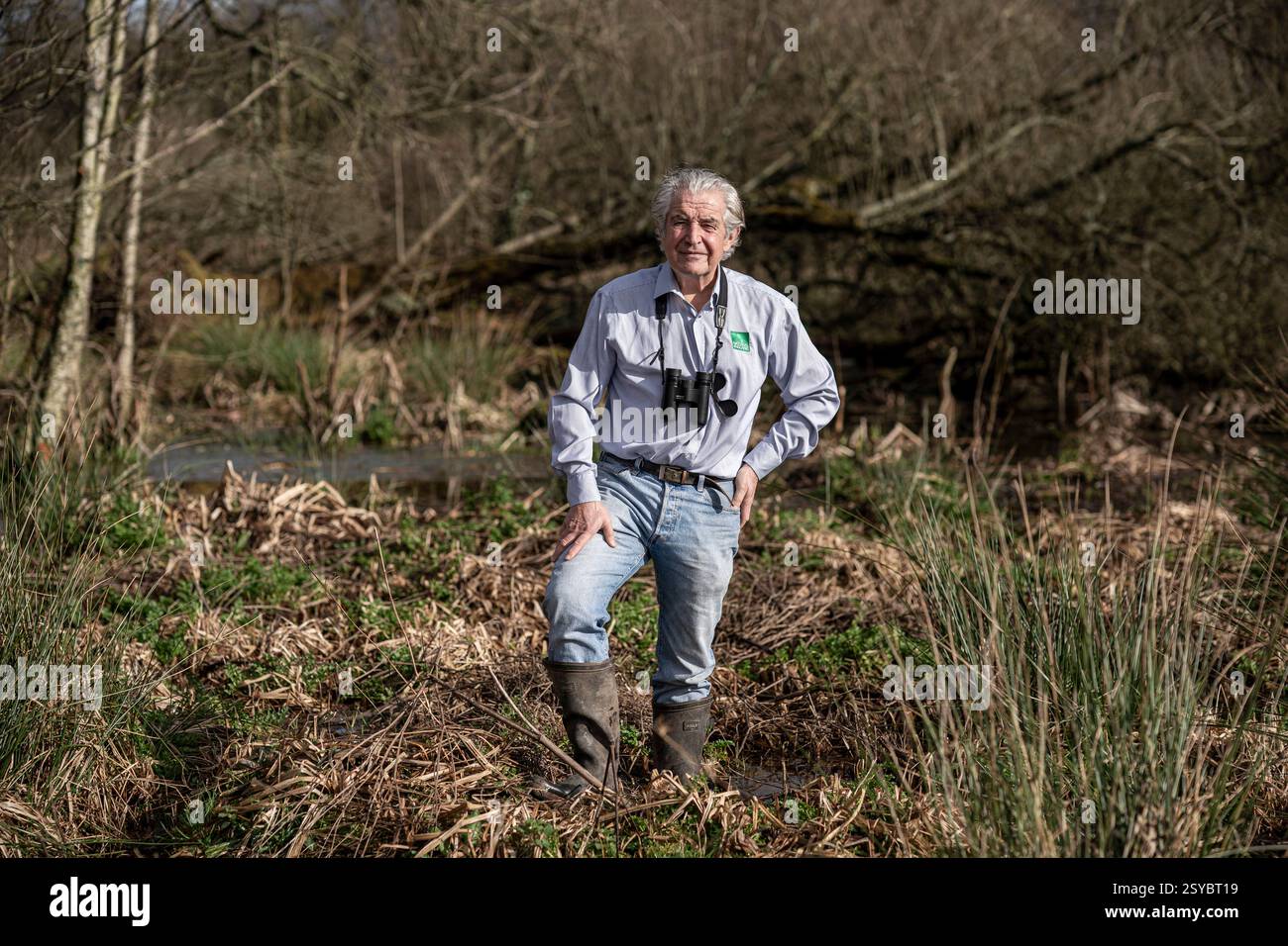 Natural England chairman, Tony Juniper, at the beaver wetlands area near Cullompton, Devon. The Government is giving the green light to wild releases of beavers in England, in a 'critical milestone' for efforts to restore nature. Picture date: Monday February 24, 2025. Stock Photo