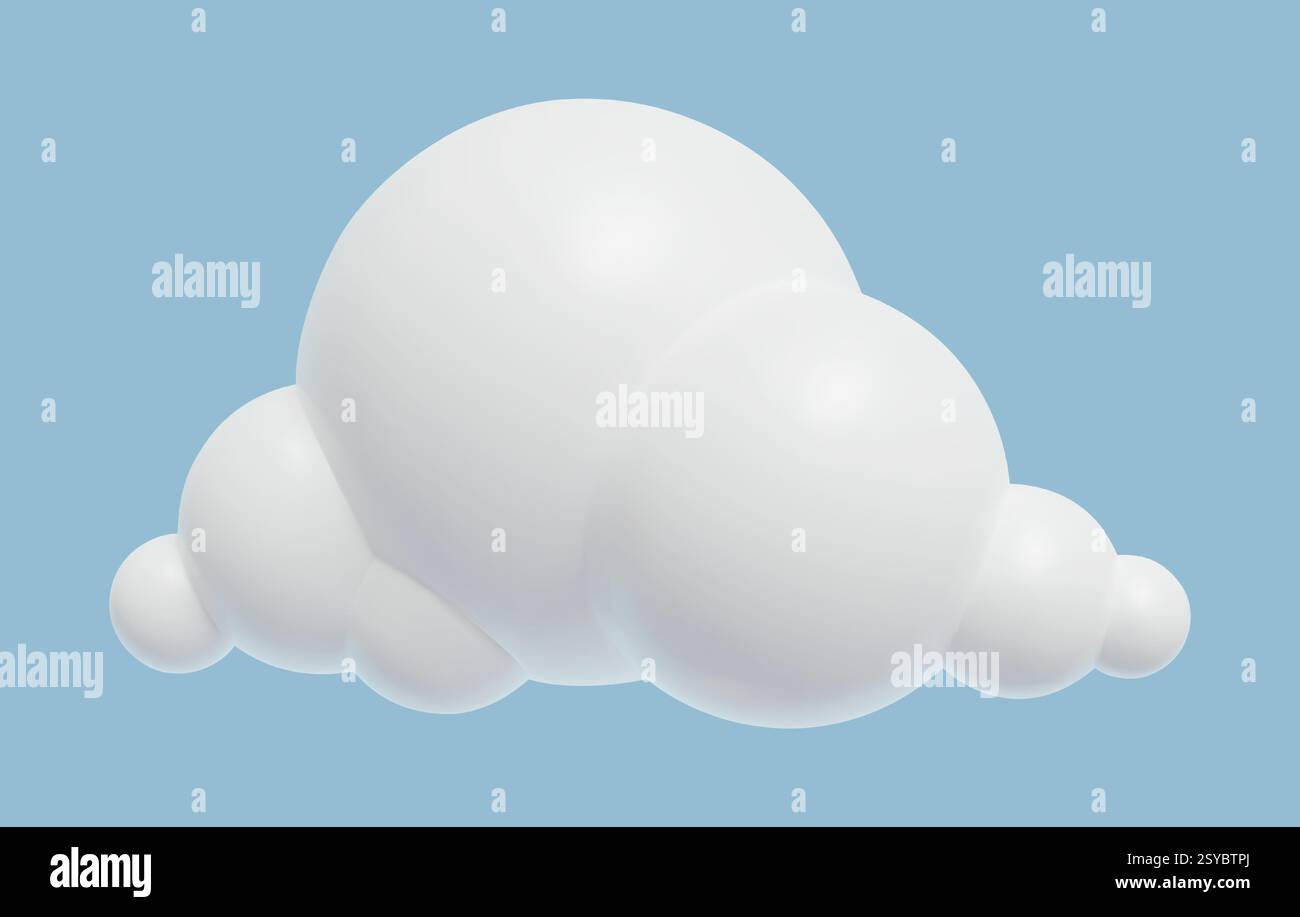 3d cute Cloud icon Glossy Plastic cartoon element Relistic three dimensional vector illustration Stock Vector